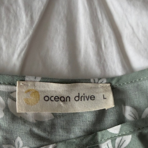 From Vici Ocean Drive Sage Dress with White Floral Design - Picture 2 of 5